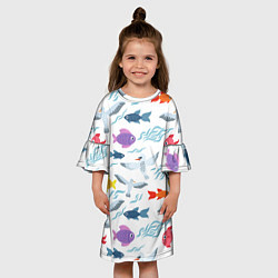 Платье клеш для девочки Рыбы и чайки, цвет: 3D-принт — фото 2