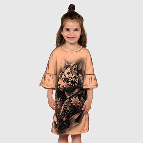 Детское платье Экзотический кот и рыба / 3D-принт – фото 3