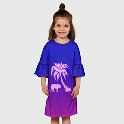 Платье клеш для девочки Пальма лето градиент, цвет: 3D-принт — фото 2