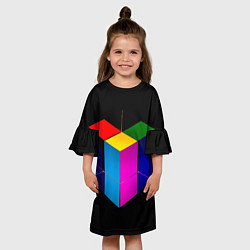 Платье клеш для девочки Многосторонний цветной куб, цвет: 3D-принт — фото 2