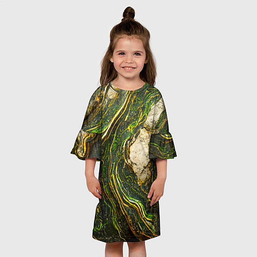 Детское платье Текстура зелёного мрамора / 3D-принт – фото 3