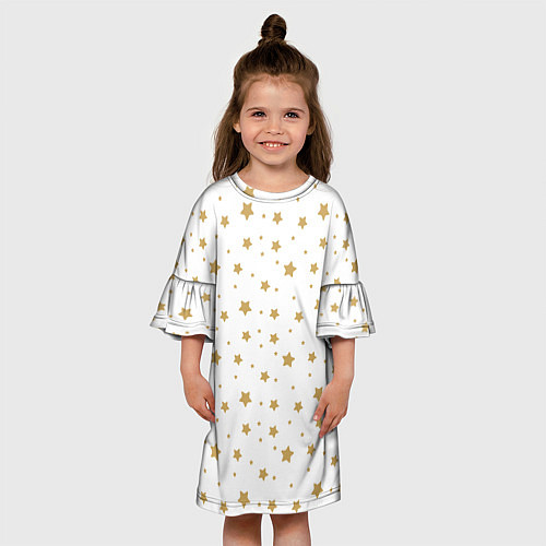 Детское платье Бежевые звездочки на белом фоне / 3D-принт – фото 3