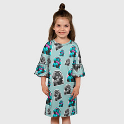 Платье клеш для девочки Обезьяна меломан, цвет: 3D-принт — фото 2