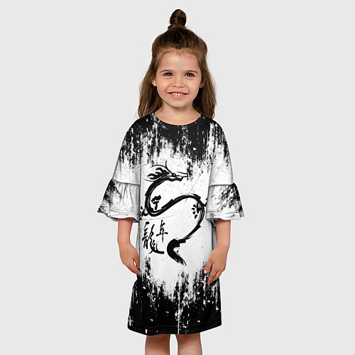 Детское платье Японский дракон с иероглифами / 3D-принт – фото 3
