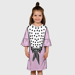 Платье клеш для девочки Костюм Барби: черный горох с полосатым бантом, цвет: 3D-принт — фото 2