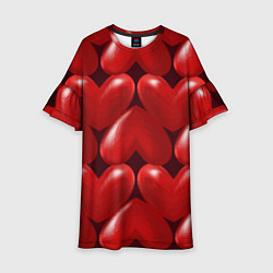 Платье клеш для девочки Red hearts, цвет: 3D-принт