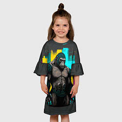 Платье клеш для девочки Киберпанк-горилла, цвет: 3D-принт — фото 2