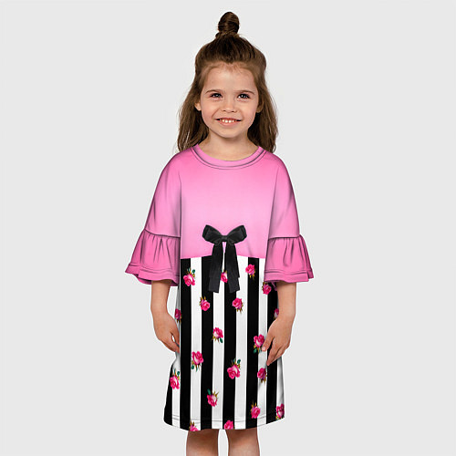 Детское платье Костюм Барби: полоска с розами / 3D-принт – фото 3