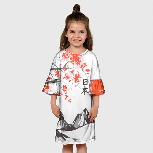 Детское платье Цветущая сакура и солнце - Япония / 3D-принт – фото 3