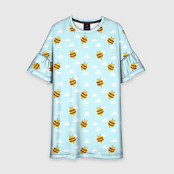 Платье клеш для девочки Паттерн облака и пчелы, цвет: 3D-принт