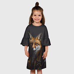 Платье клеш для девочки Лис в кожаном пиджаке, цвет: 3D-принт — фото 2
