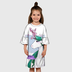 Платье клеш для девочки Весенний единорог с цветущей сакурой арт, цвет: 3D-принт — фото 2