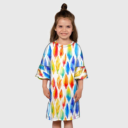 Детское платье Желто-красно-синие перья тай-дай: паттерн / 3D-принт – фото 3