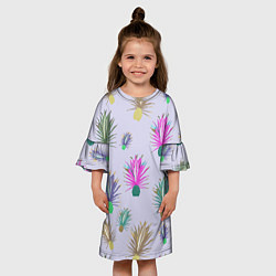 Платье клеш для девочки Агава ютская - растение кактус, цвет: 3D-принт — фото 2