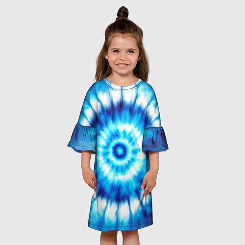 Детское платье Тай-дай бело-синий круг / 3D-принт – фото 3