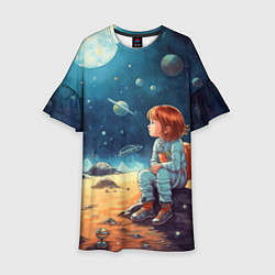 Платье клеш для девочки Космическая путешественница: арт нейросети, цвет: 3D-принт