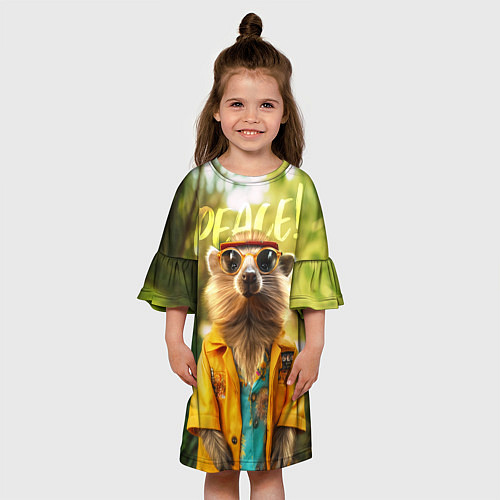 Детское платье Peace - хиппи квокка короткохвостый кенгуру / 3D-принт – фото 3