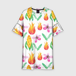Платье клеш для девочки Кукуруза и цветочки, цвет: 3D-принт