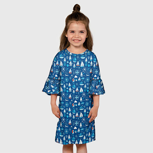 Детское платье Кораблики синий фон / 3D-принт – фото 3