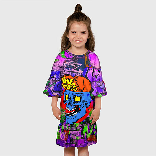 Детское платье Humble minds - skull - graffiti / 3D-принт – фото 3