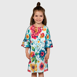 Платье клеш для девочки Цветочный узор красивый, цвет: 3D-принт — фото 2