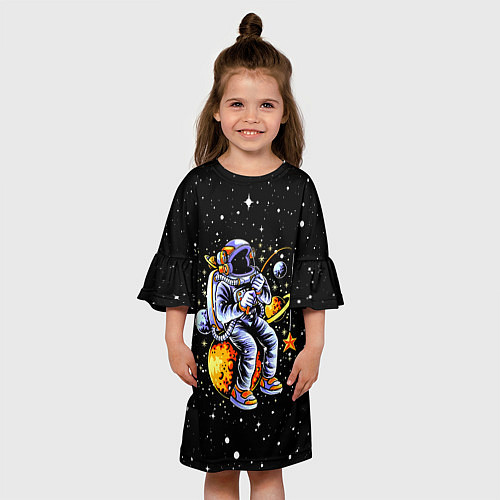 Детское платье Космонавт на рыбалке - неон / 3D-принт – фото 3