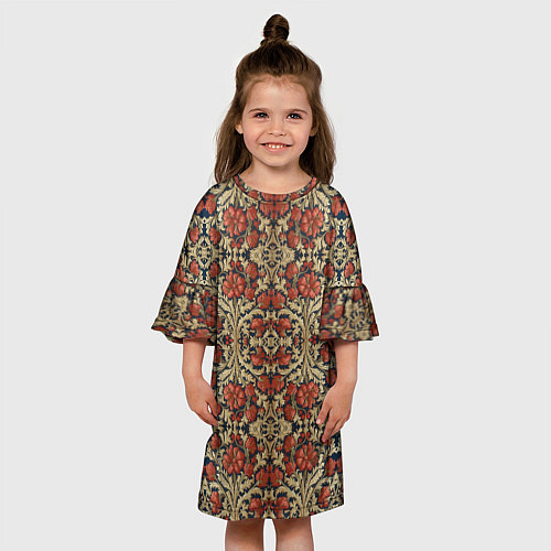 Детское платье Красно-золотой узор под хохлому / 3D-принт – фото 3