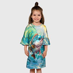 Платье клеш для девочки Карп на волне, цвет: 3D-принт — фото 2