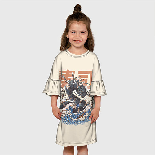 Детское платье Суши дракон с иероглифами в японском стиле / 3D-принт – фото 3
