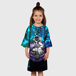 Платье клеш для девочки Space DJ - neon starfall, цвет: 3D-принт — фото 2