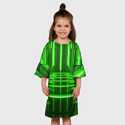 Платье клеш для девочки Зеленые световые объекты, цвет: 3D-принт — фото 2