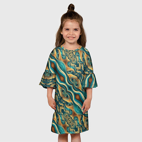 Детское платье Голубые и оранжевые переливы / 3D-принт – фото 3