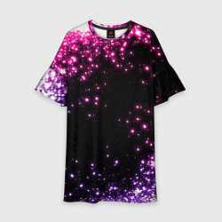 Платье клеш для девочки Неоновые звезды - neon, цвет: 3D-принт