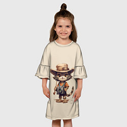 Платье клеш для девочки Котенок в майке с фотоаппаратом, цвет: 3D-принт — фото 2