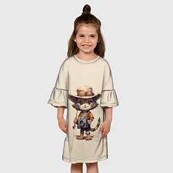Платье клеш для девочки Котенок в майке с фотоаппаратом, цвет: 3D-принт — фото 2