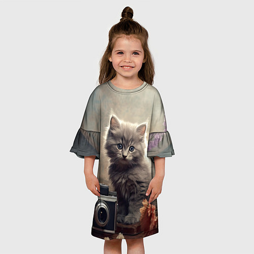 Детское платье Серый котенок, винтажное фото / 3D-принт – фото 3