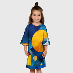 Платье клеш для девочки Жёлтая и синяя геометрия, цвет: 3D-принт — фото 2
