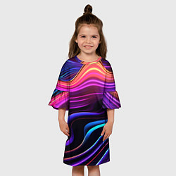 Платье клеш для девочки Неоновые волны, цвет: 3D-принт — фото 2