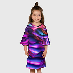 Платье клеш для девочки Неоновые синие и фиолетовые волны, цвет: 3D-принт — фото 2