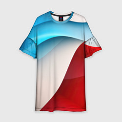 Платье клеш для девочки Белые синие и красные волны, цвет: 3D-принт