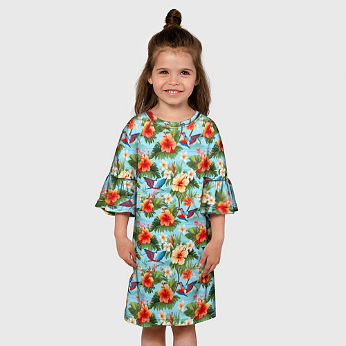 Детское платье Разные гавайские цветочки / 3D-принт – фото 3