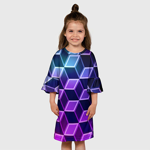 Детское платье Неоновые кубы иллюзия / 3D-принт – фото 3
