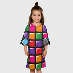 Платье клеш для девочки Пиксельные кубики, цвет: 3D-принт — фото 2