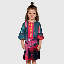 Платье клеш для девочки Дождь на улицах Японии, цвет: 3D-принт — фото 2
