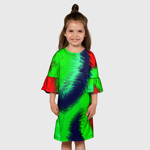 Детское платье Красно-зеленый абстрактный узор / 3D-принт – фото 3