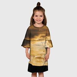 Платье клеш для девочки Предрассветное облачное небо, цвет: 3D-принт — фото 2