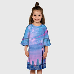 Платье клеш для девочки Город и красочное небо, цвет: 3D-принт — фото 2