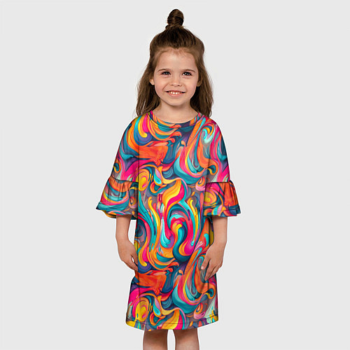 Детское платье Разноцветные мазки красок / 3D-принт – фото 3