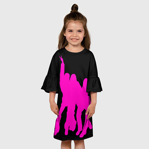 Детское платье Розовый силуэт Blackpink на черном фоне / 3D-принт – фото 3