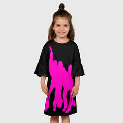 Платье клеш для девочки Розовый силуэт Blackpink на черном фоне, цвет: 3D-принт — фото 2